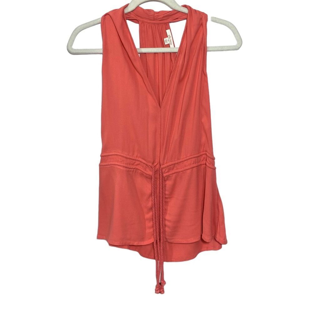 Ella Moss Womens Sz XS Orange Rope Halter Tank V Neck Waist Ties Top